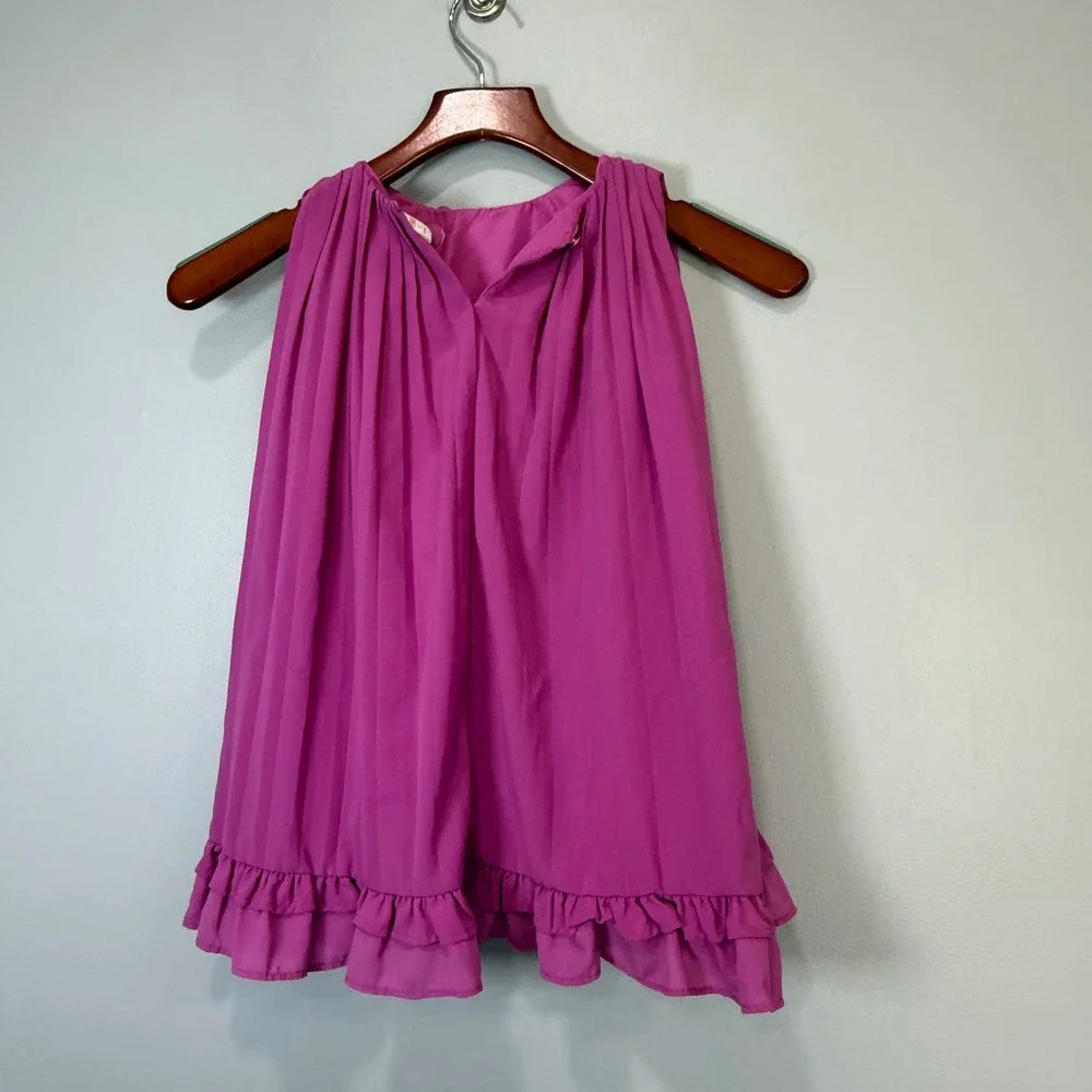 Gymboree Girls Magenta Pink Pleated Chiffon Rosette‎ Ruffle Dress 4T